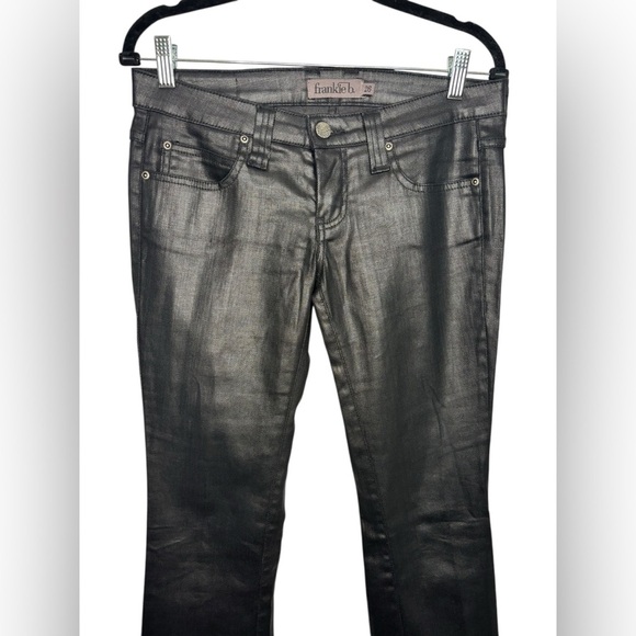 Y2K Frankle B. Black Coated Low Rise Jeans Size 26 - Picture 5 of 14